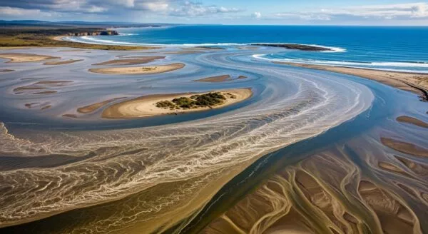 Aerial view river delta landscape