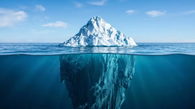 Above and below the surface the hidden mass of an iceberg
